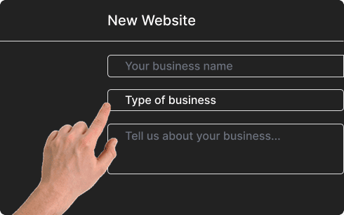 มือกำลังกรอกฟอร์มสอบถามการทำเว็บไซต์ใหม่ ใส่ชื่อธุรกิจและประเภทธุรกิจ สำหรับขอราคาและรายละเอียดบริการ